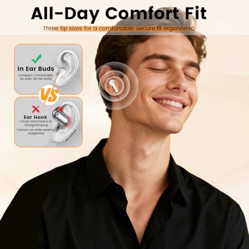Image of Wireless Earbuds, Bluetooth 5.4 Headphones in Ear with Smart Touchscreen Case, ANC Noise Cancelling Ear Buds, 60H Playtime for Sports & Working, Bass Stereo Sound for iPhone /Android (Beige)