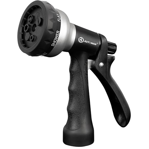 Image of AUTOMAN-Garden-Hose-Nozzle, ABS Water Spray Nozzle, 7 Adjustable Watering Patterns, Slip Resistant for Watering Plants, Lawn& Garden, Washing Cars, Cleaning, Showering Pets & Outdoor Fun.Silver Color