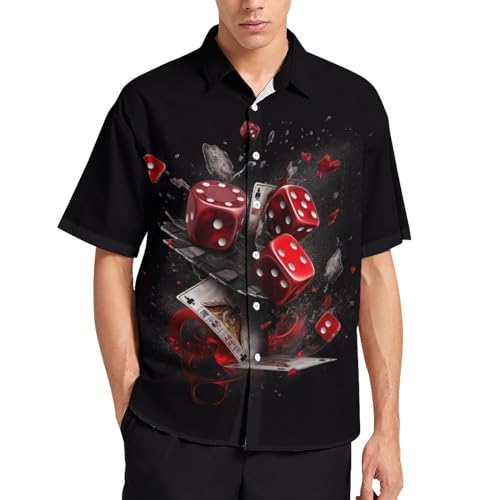 Xissazri Camicia da uomo con stampa di dadi e poker, stile hawaiano, casual, con bottoni, estiva, da spiaggia, Colore 3., XX-Large