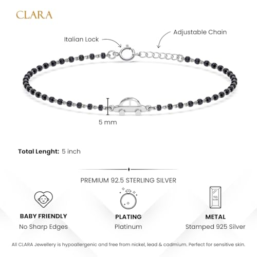 Image of Clara 925 Sterling Silver Baby Kids Nazariya Car Bracelet With Black Beads | Gift For Baby Boys and Girls |Rakhi Rakshabandhan Gift for Sister Bhabhi | New Born to 1 Year Length 5 inch Adjustable||