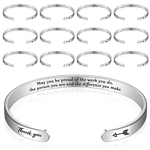 Fumete 12 Pcs Inspirational Bracelets for Women Thank You Gifts for Women Motivational Engraved Coworker Employee Bracelets