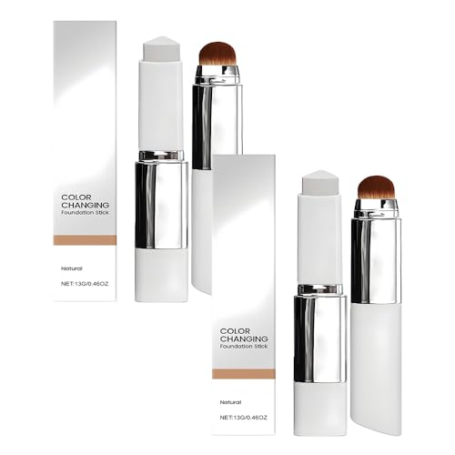 HIULLEN 2 barras de base de maquillaje con cepillo, 2 en 1, crema hidratante, base de cobertura completa a media para todos los tipos de piel