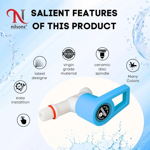Image of 6 Pcs Bib Cock Tap Combo Pack | Prime Series Blue Plastic Water Tap for Bathroom, Kitchen, Garden | Heavy Duty, Leak-Proof, Wall Mount, Easy Installation | Multipurpose Faucet Set