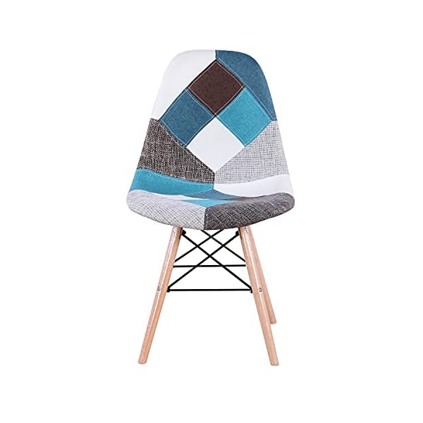 A set with 4 dining chairs made of modern patchwork in Nordic style upholstered with patchwork fabric and wooden frame chair in Scandinavian style (Blue) - Image 3