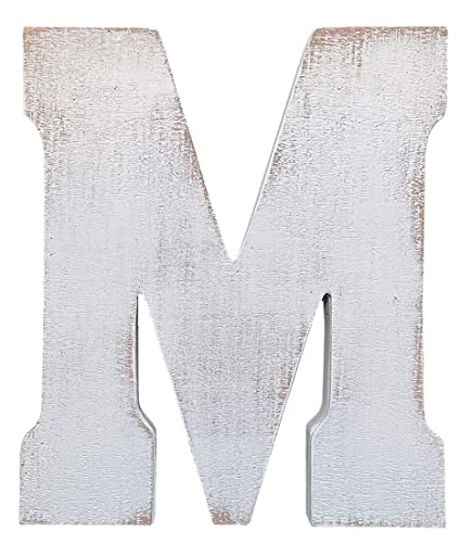 ABELOTS Large Wood Letter Distressed White Wash Alphabet Wall Décor Monogram Letter Alphabet Letters Free Standing Letters Wall Letters (M)