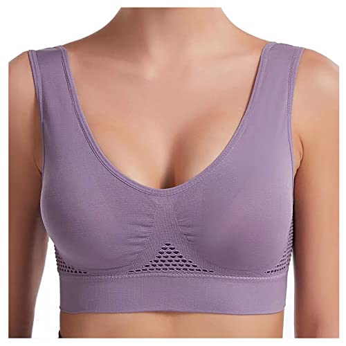 HZAWHX Women s Full Figure Beauty Back Smoothing Bra Push Up Full-Coverage Sports Sports Bra Solid Color Padded Yoga Bra Dark Purple XX-Large
