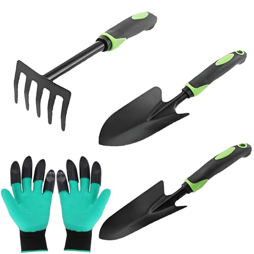 Outillage De Jardin 4 Pièces Kit Jardinage, Jardinage Outillage-Bêche Jardinage, Râteau Jardin, Gants Jardinage,Outils Jardinage Manuel Cadeau Jardinage pour Hommes Femmes