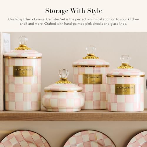 MACKENZIE-CHILDS Enamel Canister Set, Small (38 oz.), Medium (48 oz.), and Large (64 oz.) Kitchen Containers, Pink-and-White Rosy Check - Image 3