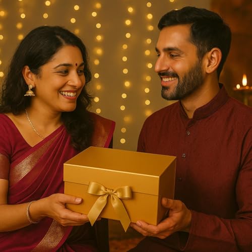 Image of Awestuffs Premium Golden Gift Boxes for Gift Packaging, Reusable Decorative Gift Boxes (23 x 16 x 10 cm) for Hampers, Weddings, Birthdays, Festivals & Corporate Gifts (Pack of 6)