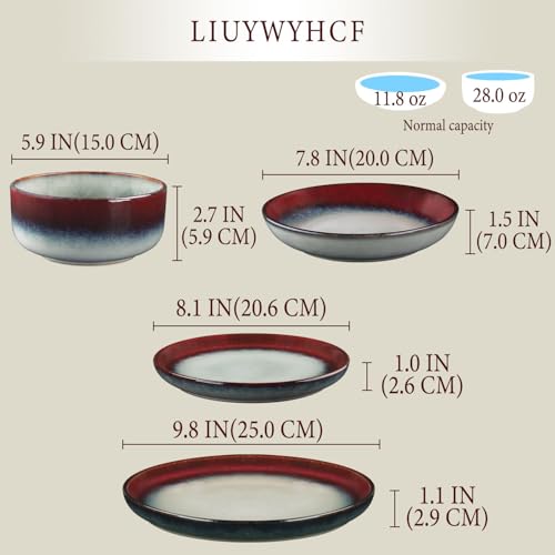 Image of Ceramic Dinnerware (16 pcs) Serve 4 people, Plates and Bowls Sets,Handmade Reactive Glaze Dishes Set, Chip Resistant and Scratch Resistant, for Oven & Dishwasher & Microwave Safe