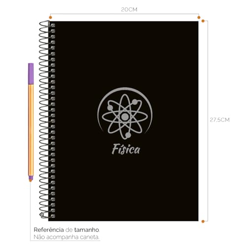 Caderno Universitário Espiral 10 Matérias Profissões Física (Preto e Prata)