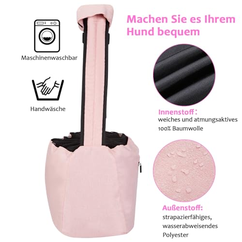 Ownpets Hundetragetasche Bis 11kg Mit Schulterpolster und Fronttasche, Sling, Tragetücher für Hunde, 29 cm Tief * 47 cm Breit, Rosa