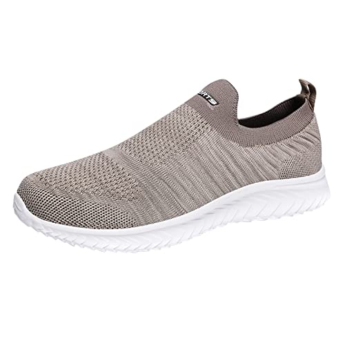 Zapatillas de correr para hombre, cómodas, ligeras, de malla, transpirables, zapatillas de tenis, sin cordones, para exteriores, talla 39-46, beige, 45 EU