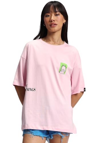 Image of Bewakoof X Garfield Garfield Women's 100% Cotton Graphic Print Oversized Fit Half Sleeve V-Neck T-Shirt | Casual wear | Streetwear | Oversized Tshirt for Woman Cotton| Baggy