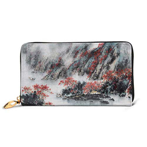 Preisvergleich Produktbild JHGFG Mode Handtasche Reißverschluss Brieftasche Landschaftsmalerei Traditionelle chinesische Malerei Telefon Kupplung Geldbörse Abendkupplung Blockieren Leder Brieftasche Multi Card