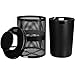 Global Industrial 32 Gallon Outdoor Perforated Steel Round Trash Can with Rain Bonnet Lid, Plastic Liner and Anchor Kit Included, 23-1/2