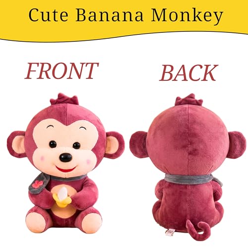 Image of Tickles Cute Smiling Muffler Monkey with Banana Soft Stuffed Plush Animal Toy for Kids Boys & Girls Birthday Gift (Size: 25 cm Color: Red)