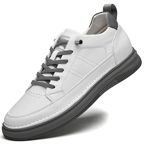Zapatillas con Elevador para Hombre, Aumento de Altura Invisible, Zapatos con Elevador de 2,36 Pulgadas más Altos, Zapatillas de Deporte de Cuero con Cordones a la Moda (Color : White, Size : 41 EU
