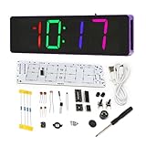 EIELE Digitaluhr Lötübungsset Vergrößerte Farb-LED-Anzeige Temperaturmessung Automatische Helligkeitseinstellung Löt-Lernprogramm für Schüler und Anfänger(Löten erforderlich) lila