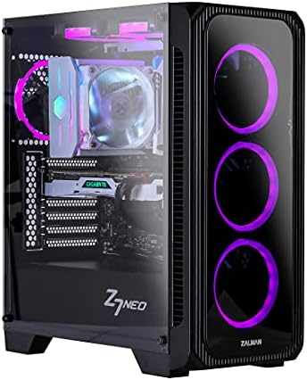 Zalman Z7 NEO ATX Mid Tower Gaming PC Case, Tempered Glass, 4 Pre- Installed 120mm RGB LED Ring Fans
