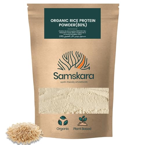 Proteína de Arroz BIO 80% | Samskara | Proteína Vegetal en Polvo Vegana Ecológica | Sin Azúcar | Para Batidos, Smoothies, Repostería, Yogur y Curry | Vegana en Polvo (500 gr, Arroz)