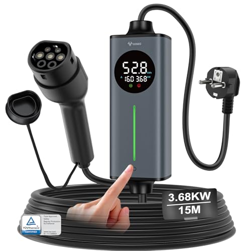 GONEO ladeziegel typ 2 ladekabel schuko 3,68kW 16A einphasig 15m | EV Ladegerät | FI-Schutz AC+DC,aâ€¦ – Miniatur