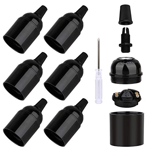 Zevnico 6 Pcs E27 Lamp Holder, Vintage Black Edison E27 Screw Lampholder Fitting, Bakelite 250V 4A, DIY Pendant Hanging Ceiling Table Light Lighting, Socket Bases Light Bulbs Holders Socket(Pack of 6)