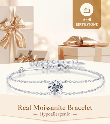 AINUOSHI Birthstone Bracelets for Women Fine Jewelry Sterling Silver Genuine or Created Gemstone Dainty Bracelet Anniversary Birthday Valentines Day Gifts for Women Wife, Chain Length 6.5”+2”2