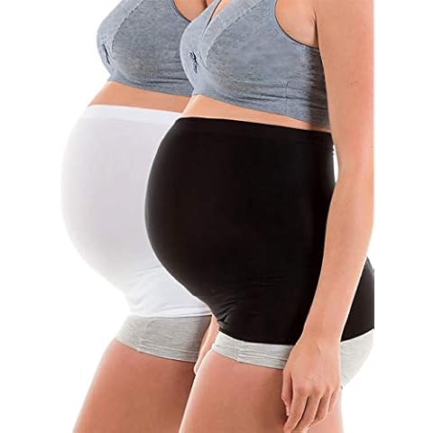 Diravo Womens Maternity Belly Band for Pregnancy Non-slip Silicone Stretch Pregnancy Support Belly Belt Bands (Black+White, L) Cover
