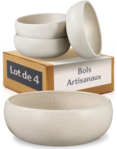 Cosumy Set de 4 Bols 750 ml – Assiette Creuse Artisanale Blanche – Bol élégant pour Soupes, Salades et Petit Déjeuner – Set de Vaisselle Moderne – Bols en Céramique Durables pour 4 Personnes