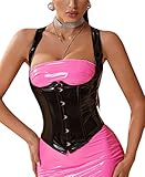 Alivila.Y Fashion Corset Womens PVC Grommet Lace Up Backless Boned Corset Top Steampunk Victorian Bustier FS9006-Black-XL