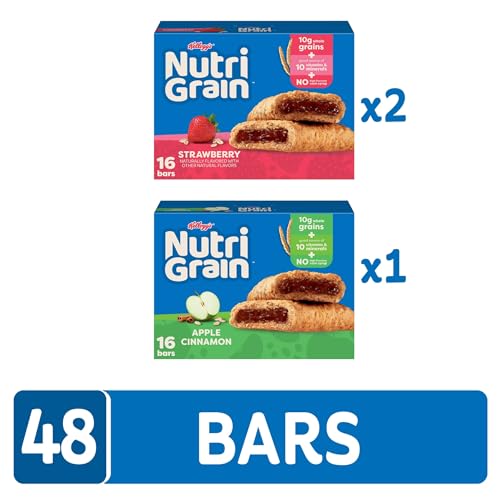 Nutri-Grain Breakfast Bars, Made with 10g Whole Grains, Snack Bars, Variety Pack (3 Boxes, 48 Bars)