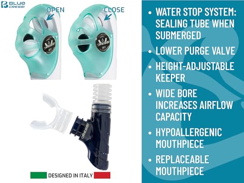 Snorkel seco para adultos Cressi Scilla con válvula superior y boquilla de silicona miniatura 3