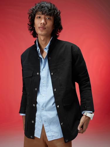Image of Veirdo Regular Fit Solid Collared Full Sleeves Twill Lycra Material Full Sleeve Casual Winter Shacket For Men (Available Colors: Olive, Navy & Black)