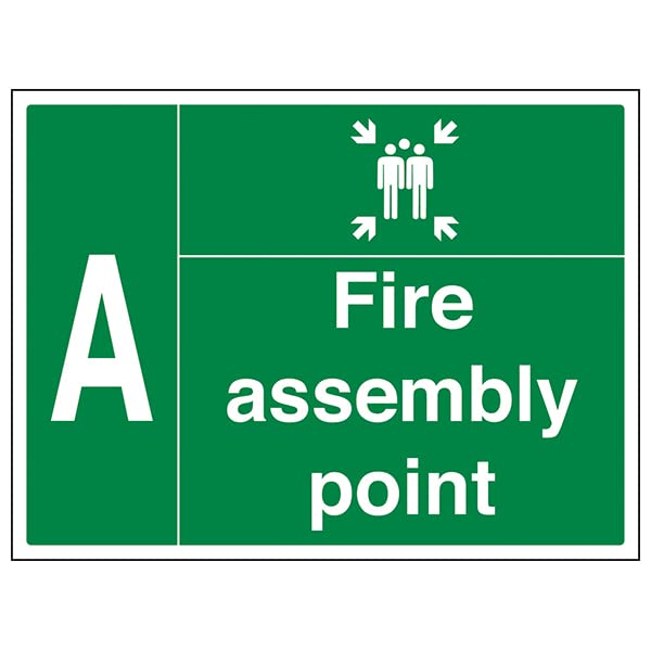 VSafety Schild "Fire Assembly Point" Englisch, 400x300 Mm, Grün/weiß – Aus Hartem Kunststoff