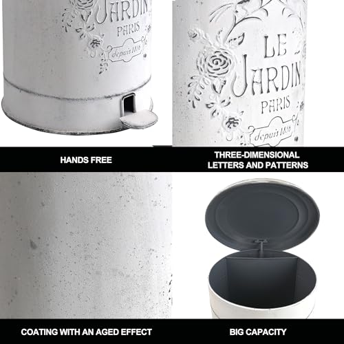 Image of Z&Z ornamentorum Retro Kitchen Trash Can with Lid 15 Liter /4Gallon Gallon and Pedal Round Touchless Garbage Cans with Flower and Bird Patterns Outdoor Trash Can for Kitchen Park Garden