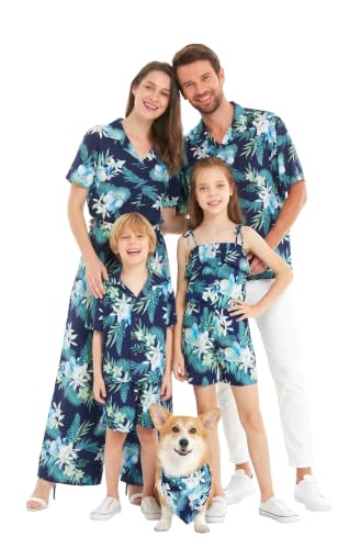 Image of Family Matching Hawaiian Clothes, Orchid Breeze Navy | Lightweight 100% rayon • Family matching outfits • Beach vacations • Luaus • Cruises • Family photos