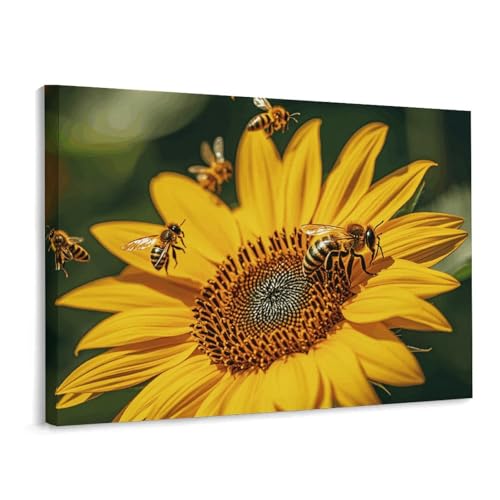 Toile murale carrée tournesol abeilles décoration salon chambre 40x30