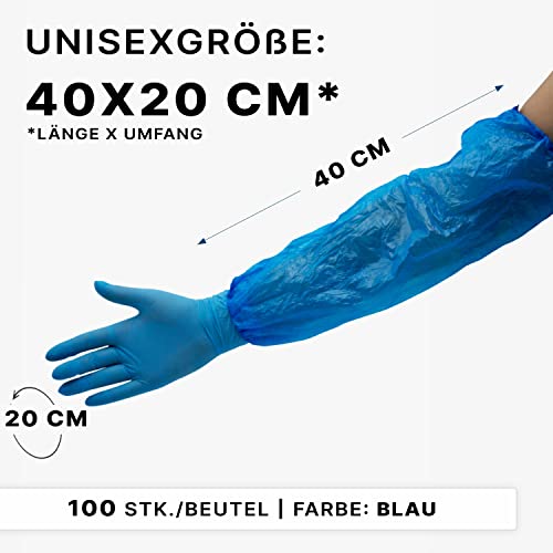 100x ARNOMED® CPE Einweg Ärmelschoner Blau, Plastik Ärmelschoner Wassserdicht für Damen & Herren, Einweg Armstulpen mit Gummizug, Ärmelschutz gegen Schmutz, Einweg Armlinge (40x20 cm)