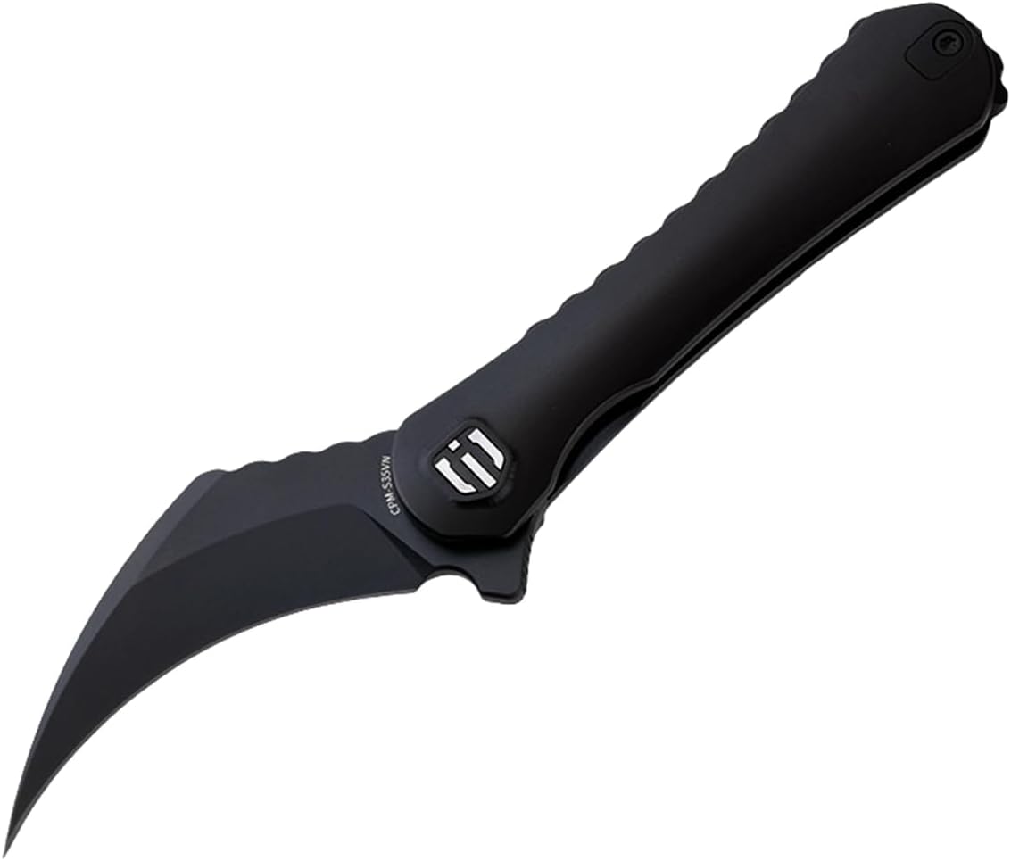 SHIELDON Scythe(XL) Black Titanium Handle DLC Coating CPM-S35VN Blade Pocket Knife, Pikal Point Folding Knife with Titanium Milled Clip