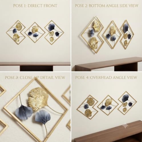 Image of SMILES GIFT Luxury Imported Wall Hanging Abstract 3-Piece Iron Wall Hanging Modern Gold Ginkgo Design Luxury Art for Home Decor