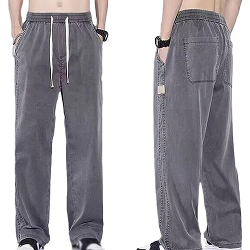 Men's Tencel Breathable Wide-Leg All-Match Casual Pants, Men's Elastic Loose Straight Pant
