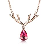 Joyería 925 Collares de Plata para Mujer Lindo Colgante de Ciervo Color Oro Rosa Rubí Piedra Preciosa Fiesta de Navidad de Mujer