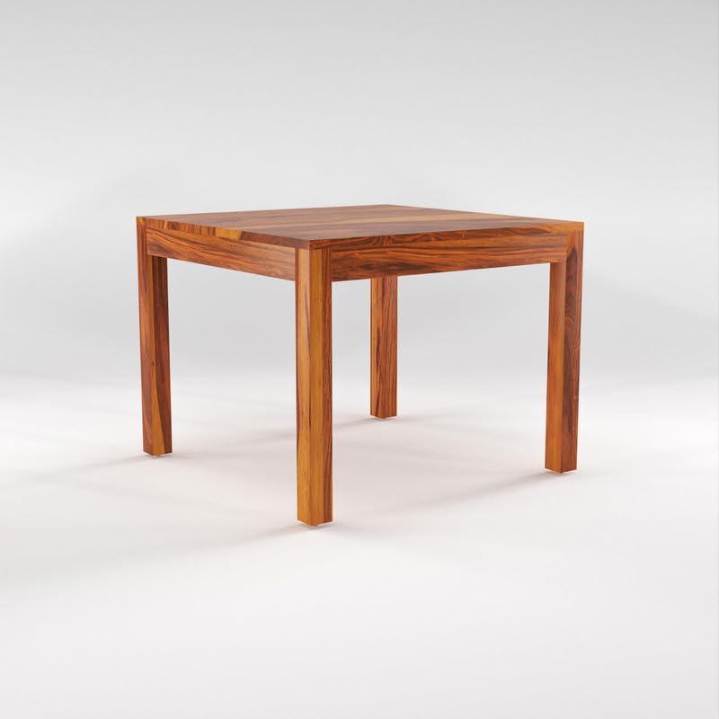Image of Solid Sheesham Wood Dining Room Sets 4 Seater Dining Table with 4 Cushions Chairs for Dining Room, Living Room, Kitchen, Hotel, Restaurant, Cafeteria (Zinor, Honey Finish)