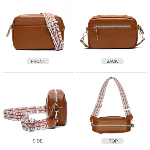 Image of Small Crossbody Bags for Women Genuine Leather, Guitar Strap Shoulder Handbag Purse Camera Bag with Rfid Card Slots, brown