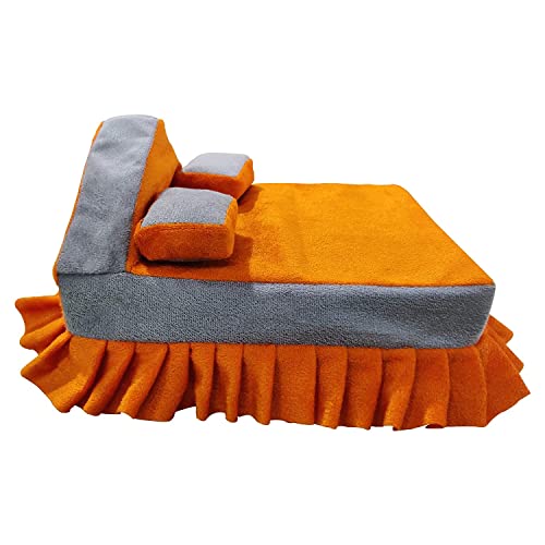 Laddu Gopal Bed bicolore orange et gris, lit de repos pour rituel pooja