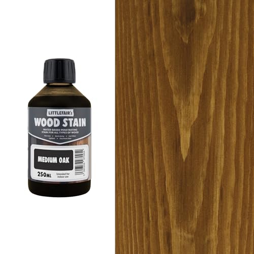 Littlefair's Wood Stain Water-Based - (Medium Oak) – Non-Toxic, Eco-Friendly & Quick Drying - Easy-to-Apply, Concentrated Formula for All Wood Types – 250ml - Bottle Design or Outer Cover May Vary