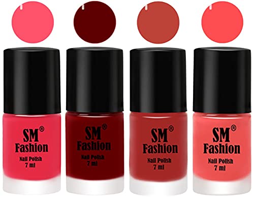 Image of Nail Polish Combo Set (Pack of 4) Quick Dry Gel Finish Nail Paint | Dark Pink,Dark Red,Dark Nude,Peach Pink | 7 ml Each