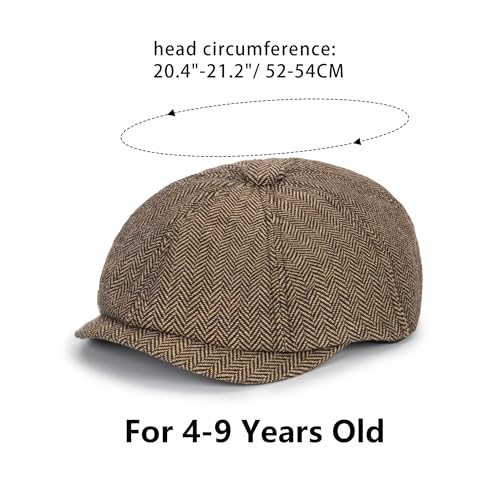 Kids Vintage Newsboy Cap Beret-Cabbie-Hat-Pageboy-Caps Tweed Flat Driver Hat for Boys Girls 4-9 Years3