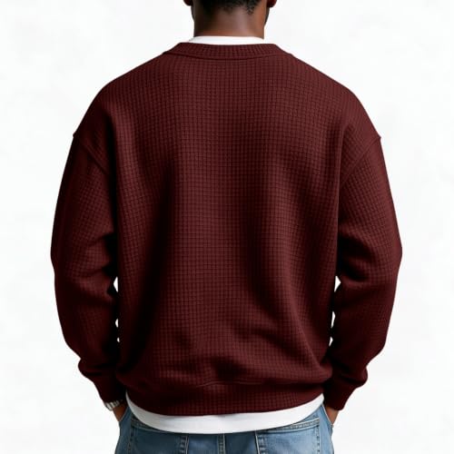 Waffle Shirts for Men Long Sleeve V Neck Fake 2 Piece Casual Layered Shirt - image 5